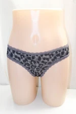 Gray Polyester Elastane Tummy Control Small Lace Trim Thong Leopard Print Panty