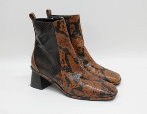 Violeta MANGO Damas Marrón Dedo Del Pie Cuadrado Cuero Estampado De  Serpiente Tobillo Botas UK3 EU36 | eBay