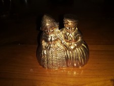 Vintage Brass Bell Dutch Boy Girl Holding Hands Traditional Bonnet Hat 2