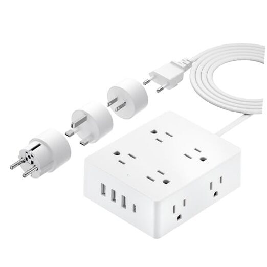 European Travel Plug Adapter,  Power Strip with EU UK US 5 FT Type A/C/EF/G
