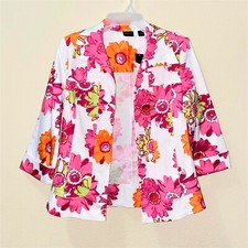 New !westbound Women's Open Floral 3/4 Sleeve Blazer Jacket White/pink Size S
