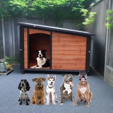 46" Large Dog House Outdoor, IndoorWooden Dog Kennel w Raised Feet Puppy Shelter