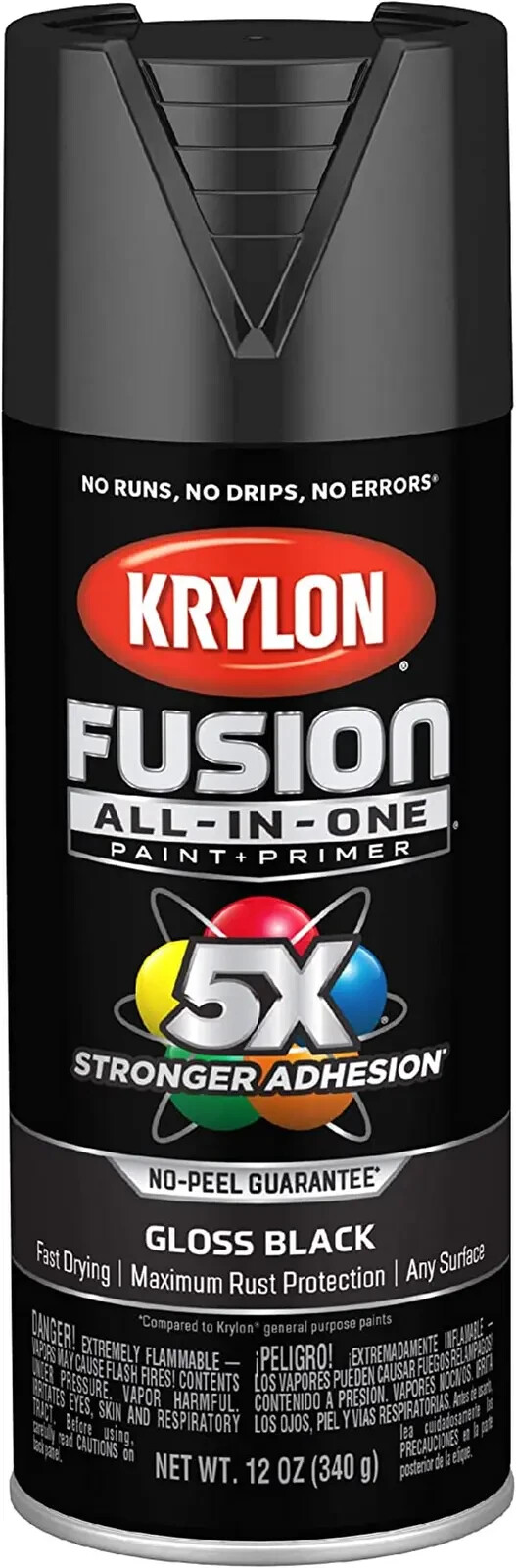 Krylon Fusion All-In-One Spray Paint for Indoor/Outdoor Use, Gloss Black , 12 Oz