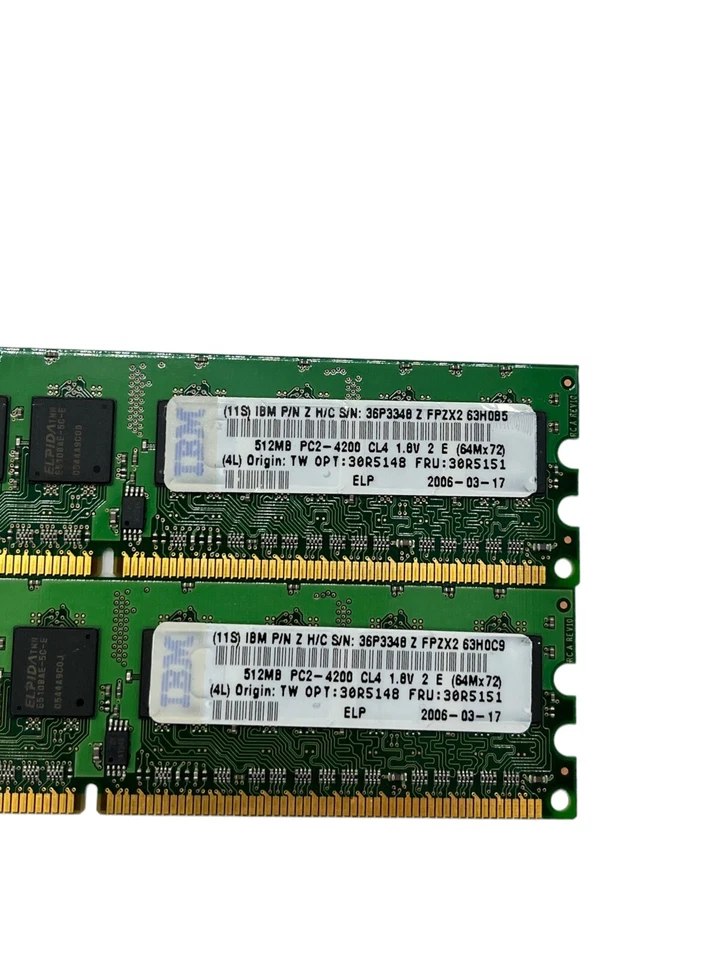 Lot of 2 Elpida C2-4200E-444 512MB 1RX8 Memory RAM EBE51ED8AGFA-5C-E - Image 3 of 4