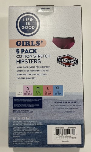 *NIB* Life Is Good “Girls Size L” Cotton Stretch Hipsters (5 Pack) - Picture 2 of 2