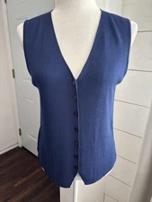 Garfield & Marks Sweater Vest Women Large Blue 100% Silk Knit Classic Minimalist