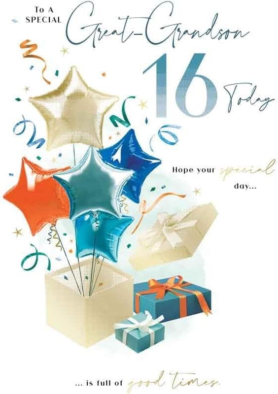 Great Grandson 16 Birthday Card. 23x15cm