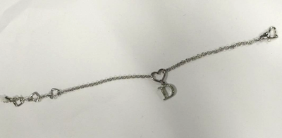 Christian Dior D Logo Rhinestone Heart Silver Tone Bracelet 7.9