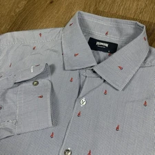 Vilebrequin Dress Shirt Mens Size Large Blue Check SAILBOAT ALL OVER PRINT EUC