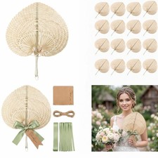 Woven Hand Fan - Wedding Fans for Guests Bulk, Natural Bamboo Raffia Hand Fan...