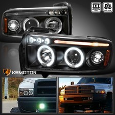 Black Fits 1994-2001 Dodge Ram 1500 2500 3500 Led Halo Projector Headlights Pair