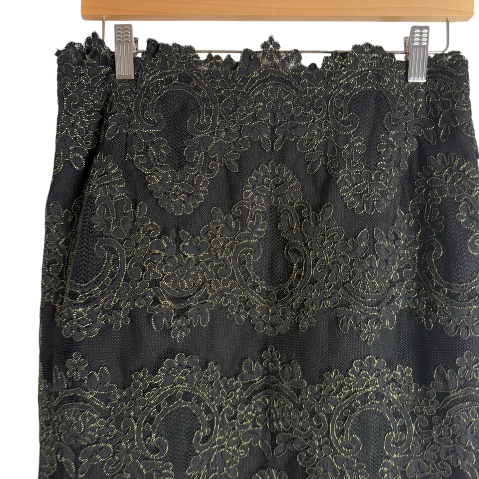 Sandro Rococo Metallic Guipure Lace Black Midi Skirt Size L - Image 3 of 4