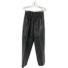 Vakko Vinatge 80s Womens Leather Pants US 8 Black Pleated Straight Leg high rise