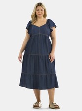 New Terra  Sky Women's Plus Flutter Sleeve Midi Tiered Dress Size 1X 16W - 18W