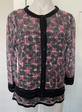 ESCADA Womens Cardigan/Tank SWEATER Set 3/4 Sleeve GRAY Pink Black Circles Sz M