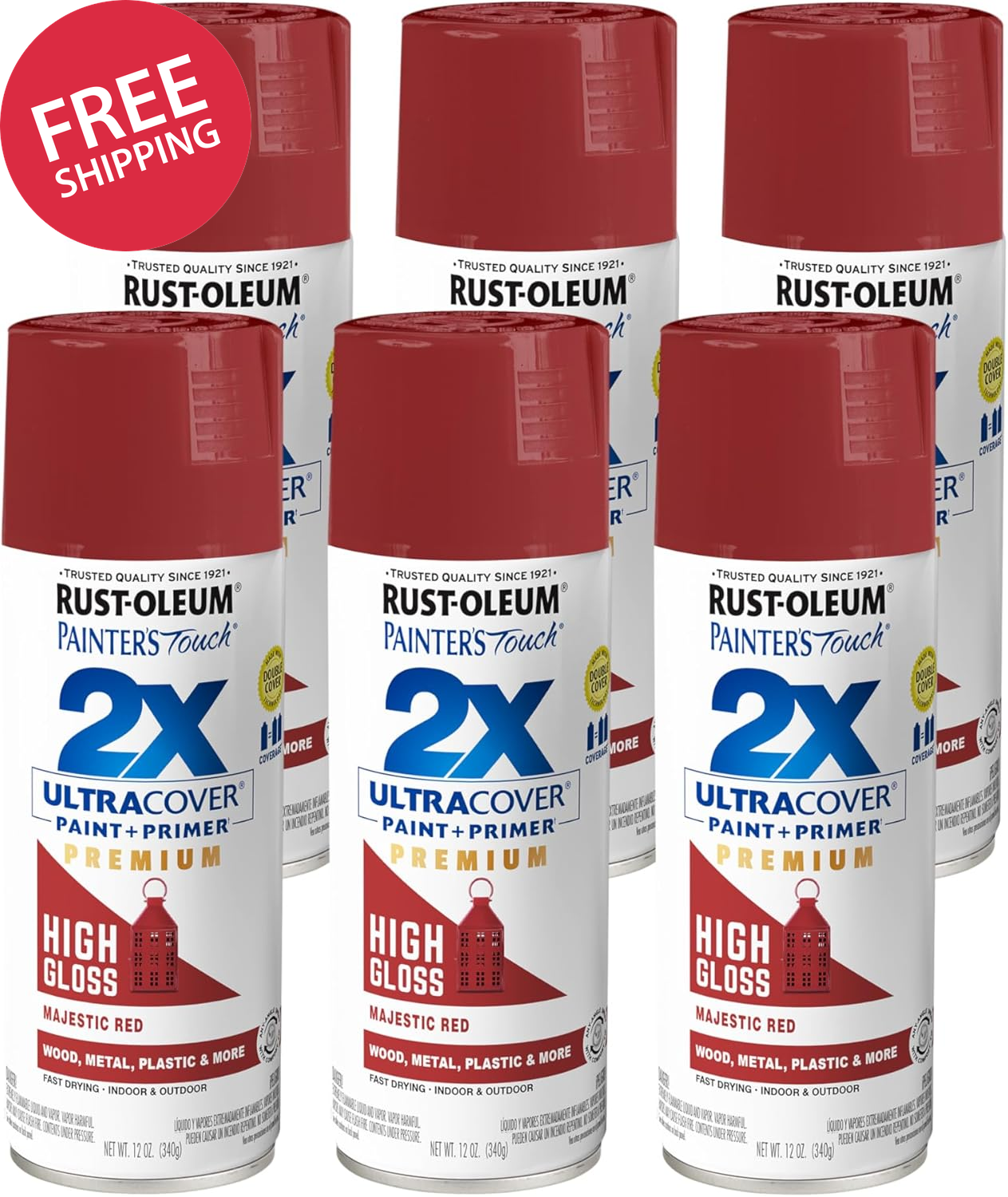 272272- Painter'S Touch 2X Ultra Cover Spray Paint, 12 Oz, Majestic Red, 6 Pack