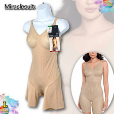NWT Miraclesuit Women's L Modern Miracle Thigh Slimmer Bodysuit 2562 Nude