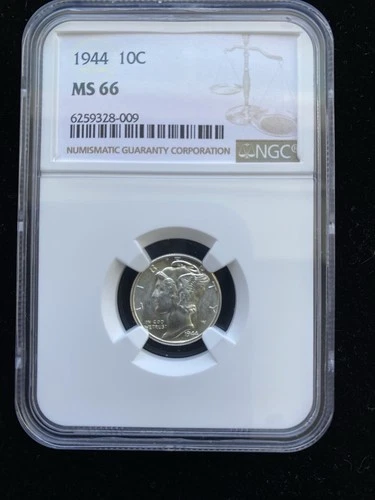 1944 Mercury Dime NGC MS66 10C Silver Philadelphia KM#140 Uncirculated