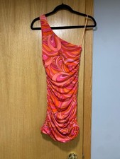 Olivaceous Retro Print One-Shoulder Bodycon Mini Dress - Size Small