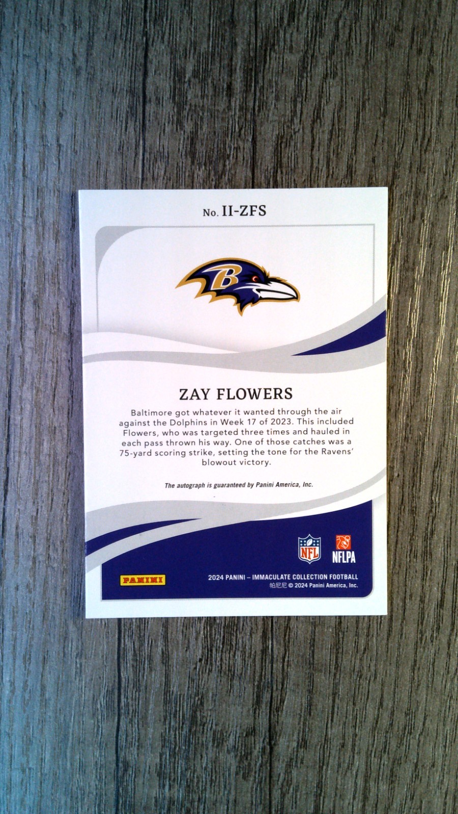 Zay Flowers 2024 Immaculate #IIZFS Immaculate Ink Auto Platinum 1/1 view 2