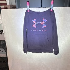 Under Armour ColdGear Boys Purple Fleece Pullover Hoodie M Loose Pockets Logo