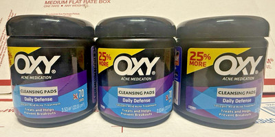 Lot of 3 Oxy Acne Medication Cleansing Pads Daily Defense 70 Pads 210 Total