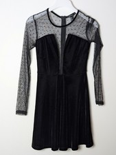 Forever 21 Black Velvet Mesh Sheer Long Sleeve Mini Dress Size Small