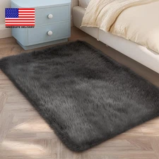 Shag Grey Small Rug 2X3 Area Rugs for Bedroom Dorm Bedside Living Room, Non-Slip