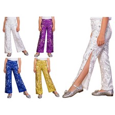 Girls Metallic Stage Performance Trousers Photo Prop Sequin Elastic Waistband