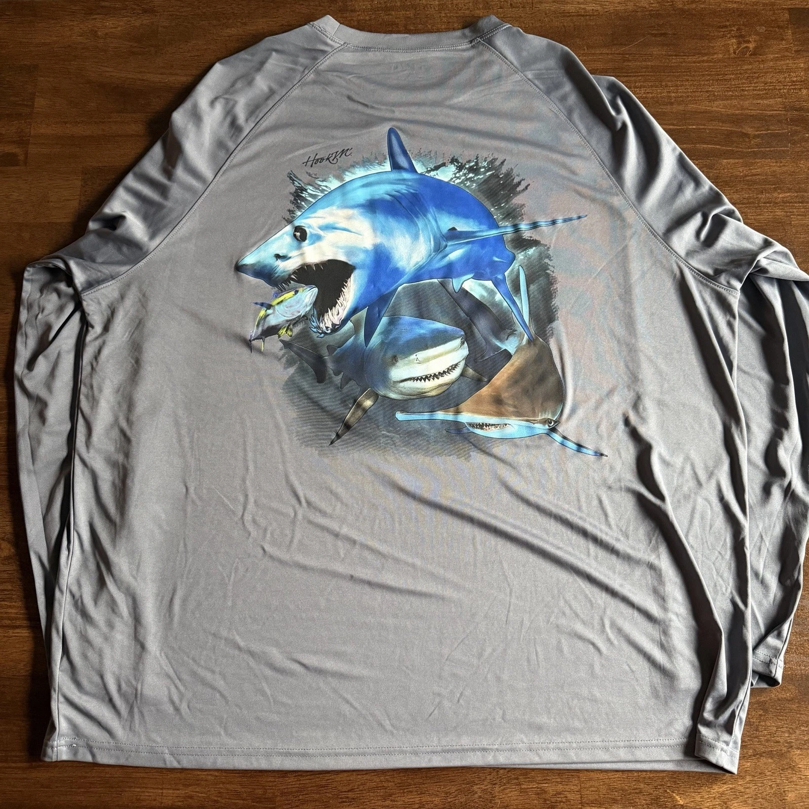 Vintage Bimini Bay Outfitters Fishing Shirt Shark Graphic Long Sleeve T-Shirt