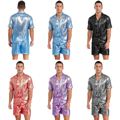 DE Freebily Herren Transparent Set Kurzarm Hemd Stretch Shorts Glitzer Sleepwear - Bild 1 von 4