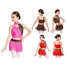 Kids Girls Outfit Costume Skirt Set Tango Dance Dress Halter Neck Dancewear