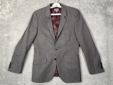 H M Blazer Mens 38R Gray Check Polyester Viscose Two Button Suit Jacket