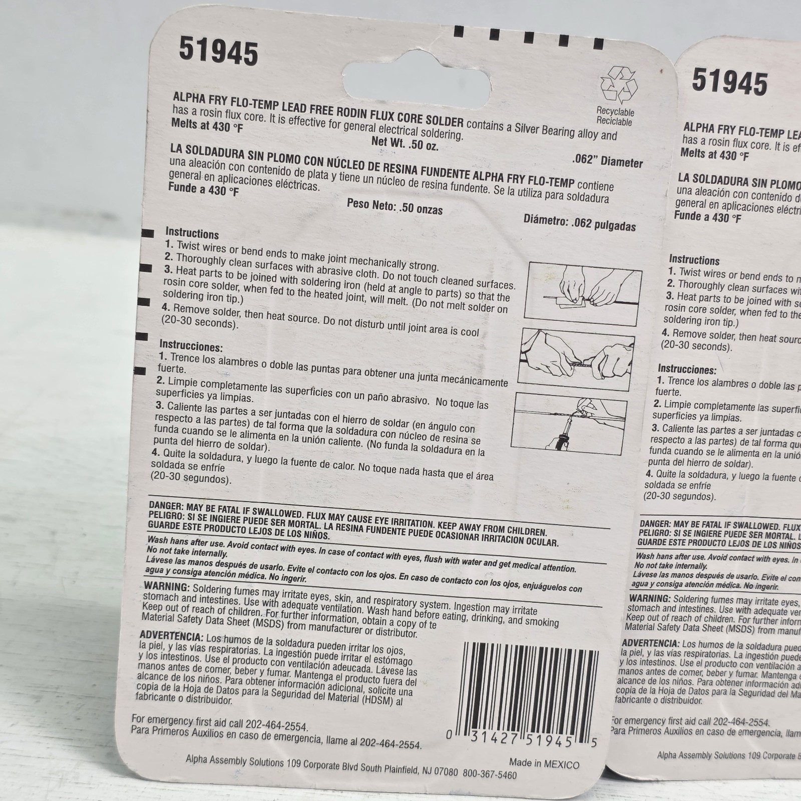 2 - Alpha Fry AM51945 0.50 Oz Lead Free Rosin Core Silver Bearing Solder .62" D