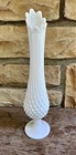 VTG MCM Fenton Milk Glass Stretched Swung Vase Hobnail 14.5" Tall Fingers White