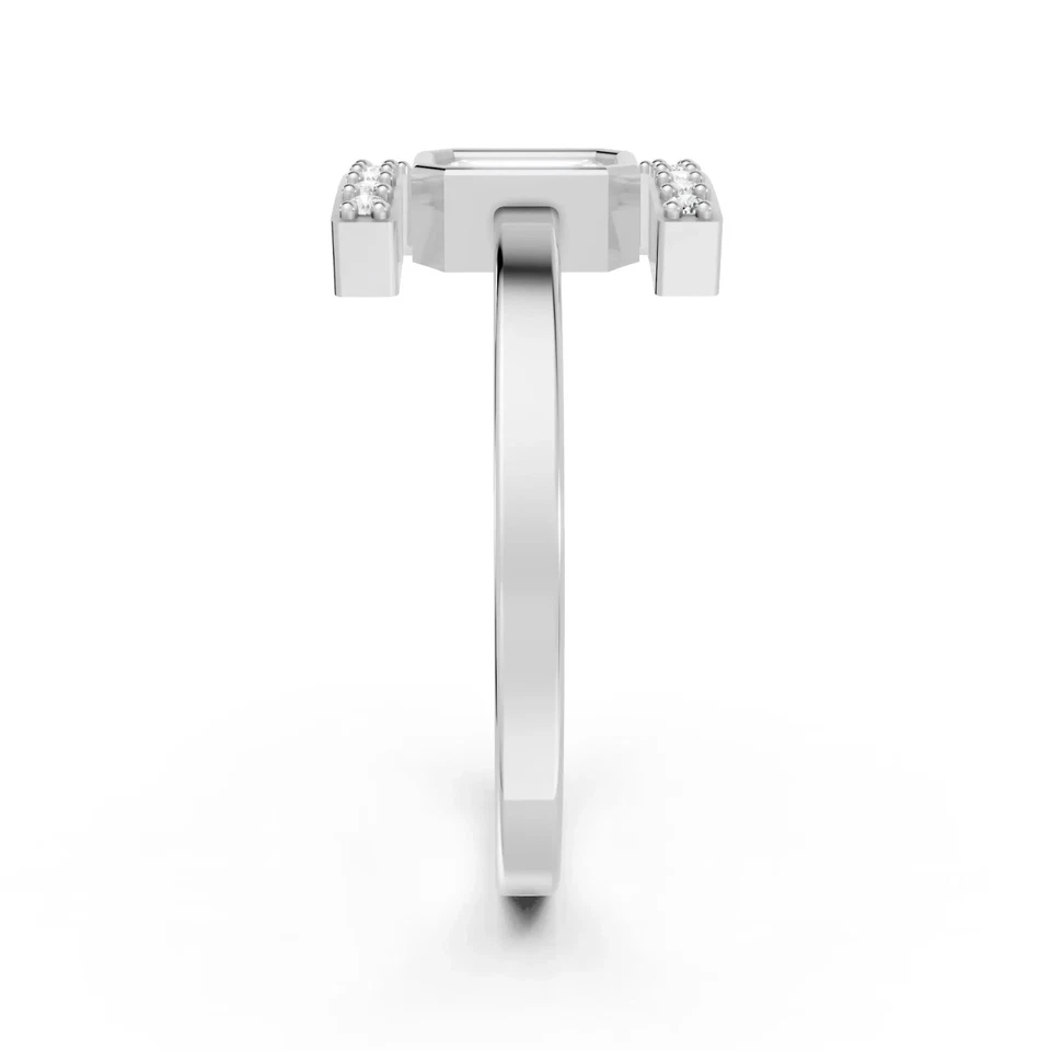 14K 白金 2 克拉实验室制造的 Emerlad 钻石边框戒指带侧边装饰 — 第 4/4 张图片