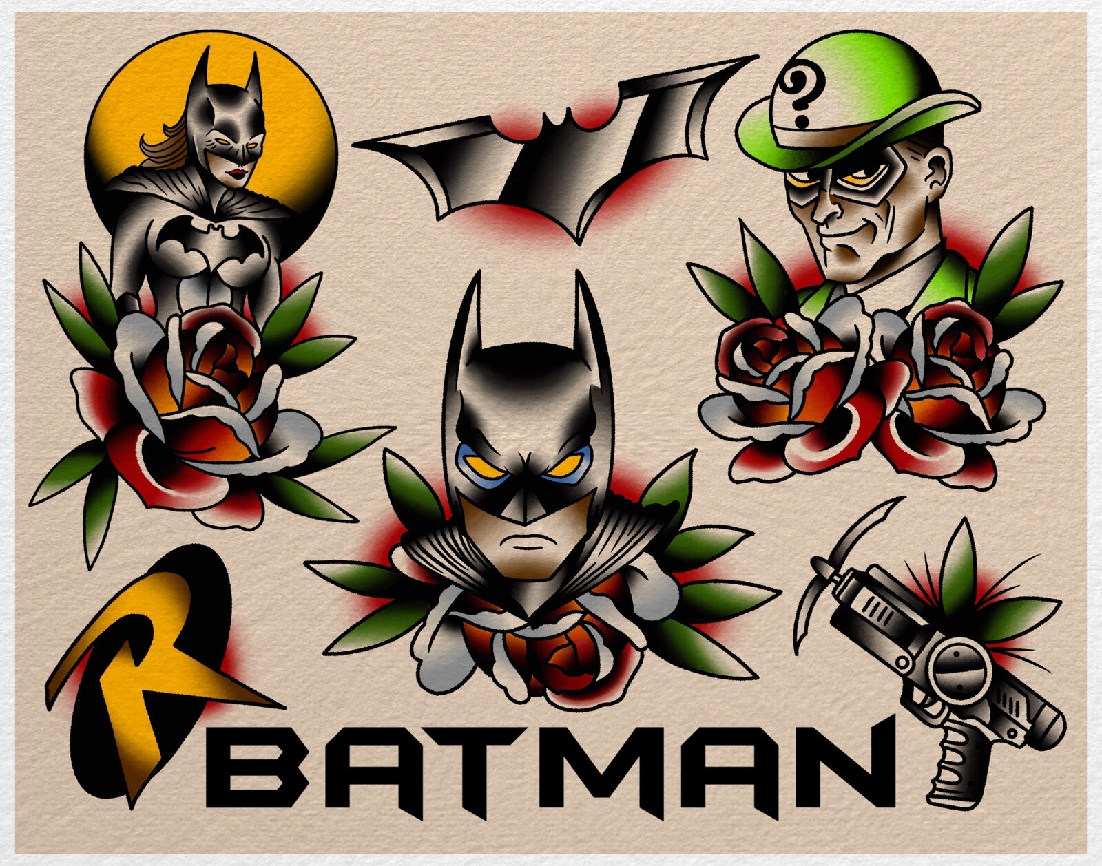Batman American Traditional Tattoo Flash Art 11x14 Print