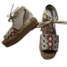 Sam Edelman Neera Espadrille Platform Sandal Beaded Leather Woman  s size 7 1/2