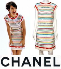 5K Mint Chanel Vintage 2008 White Red Tweed Sequin Dress Jacket 38 40 4 6 8 S M