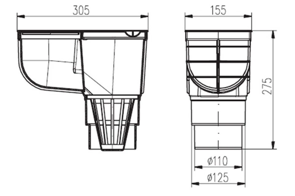 Regenrohrablauf Regensinkkasten DN 110 125 kombiniert grau 325 Cs  - Bild 2 von 4