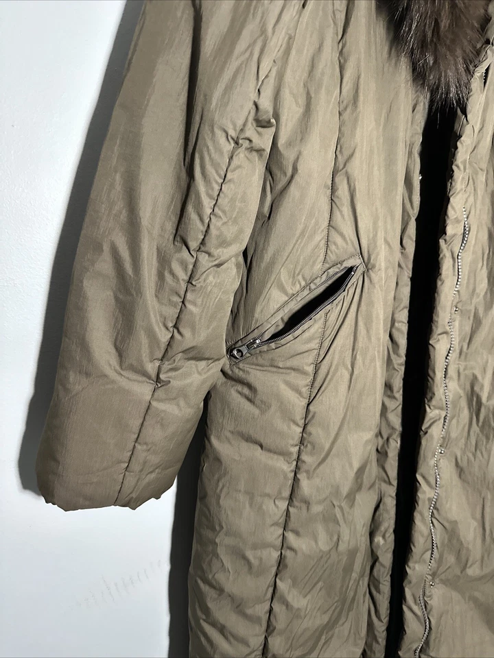 Abrigo largo acolchado Swan para mujer talla XL marrón cuello de piel extraíble Foto 2 de 4