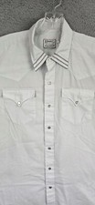 Vintage H Bar C Ranchwear Long Tail White Pearl Snap Shirt Size 16.5/L Short Slv