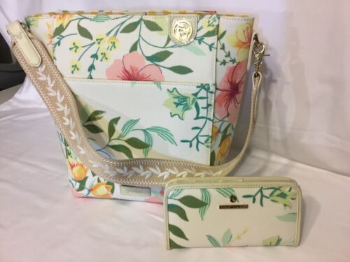 Spartina 499 women’s handbag, white floral with matching wallet