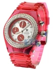 1.0CTW REAL DIAMOND TRANSPARENT RED JELLY AQUA MASTER WATCH NEW & BOXED