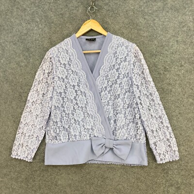 VINTAGE Dolina Blouse Top Womens 14 Purple Floral Lace Long Sleeve V-Neck 15214