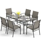 7 Piece Patio Dining Set Outdoor Furniture Set Metal Table Rectangular Black