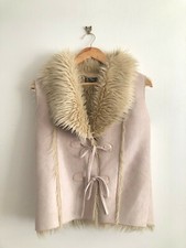 Purple Rain Qed London Beige Faux Fur/suede Sleeveless Jacket Size S