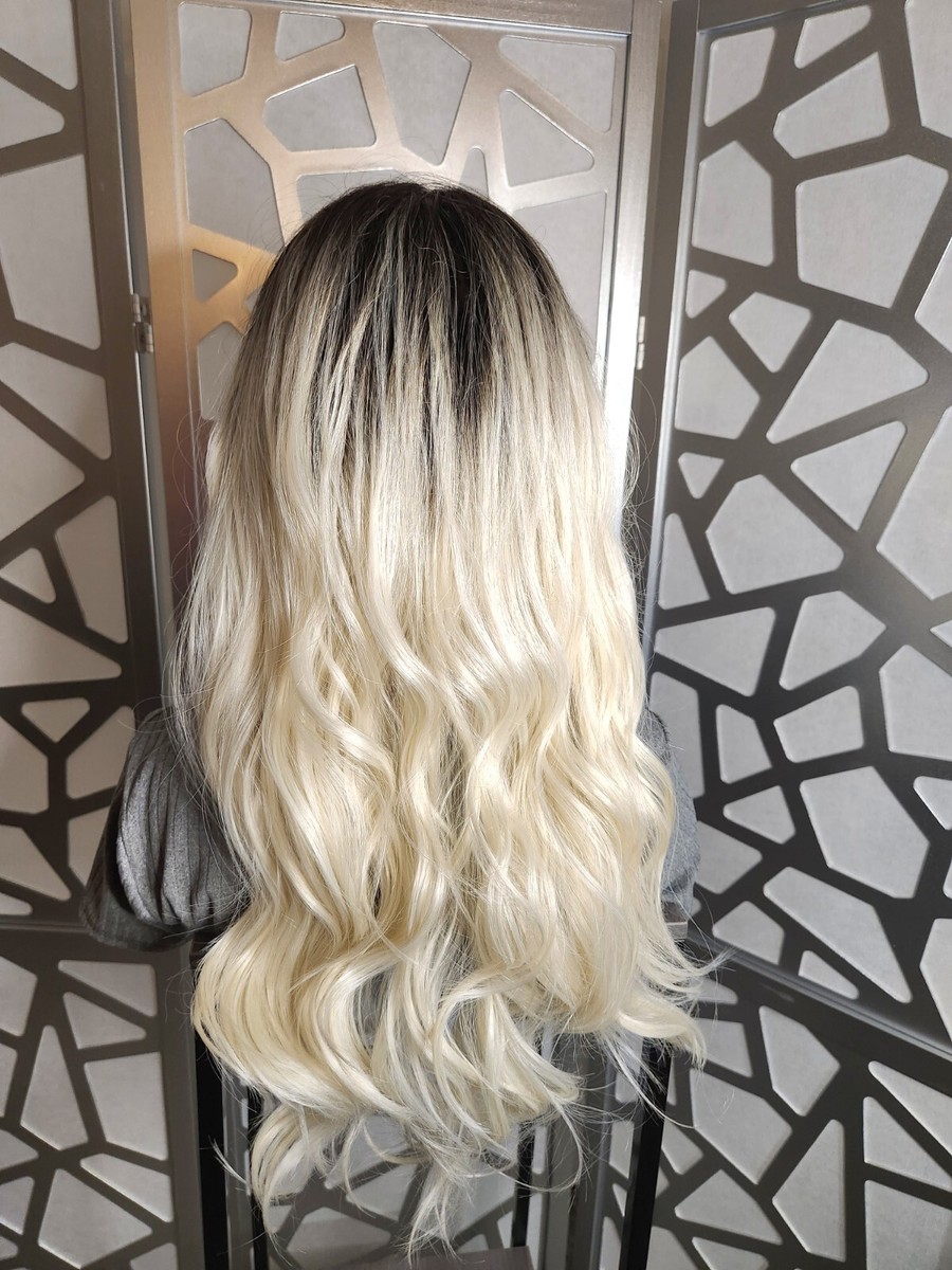 White Blonde Wig Freeparting Lace Wig Ombre Platinum Blonde  display picture 2