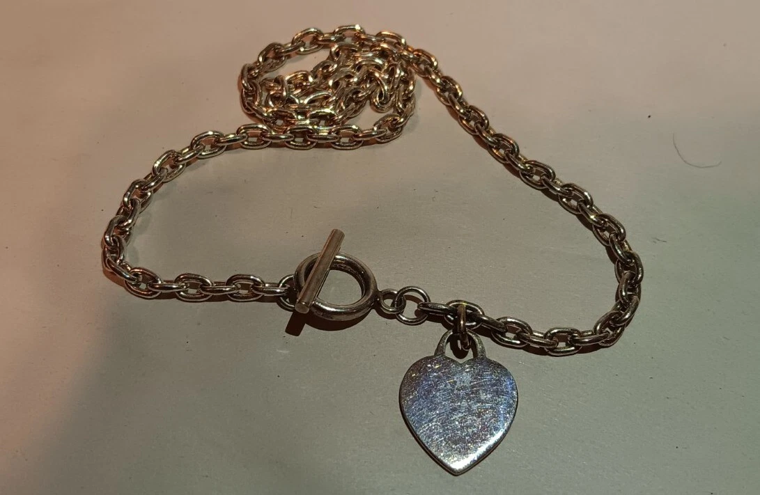 Sterling Silver Heart Charm Toggle Chain Necklace 18