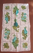 Vintage Linen Kitchen Towel Blue and Green Fruit design